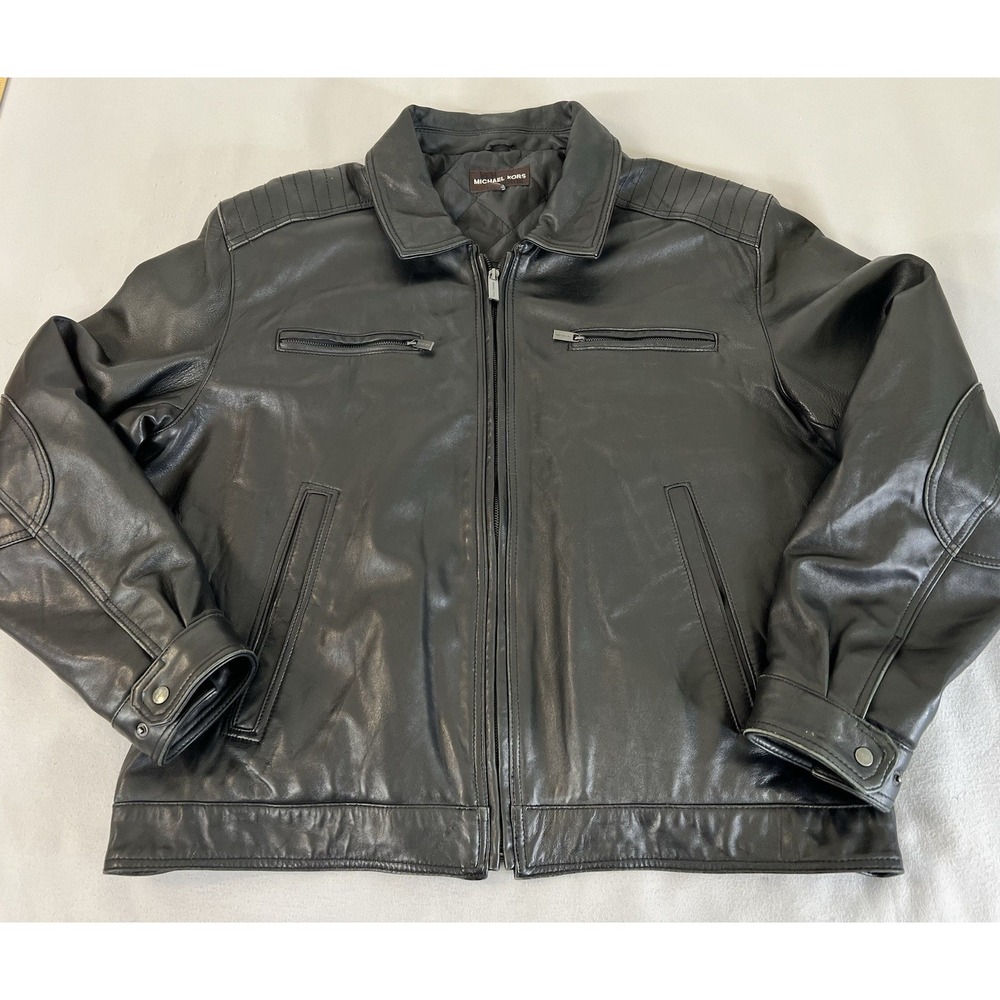 MICHAEL KORS Mens XXLarge HIPSTER LEATHER JACKET COAT Black RN121545